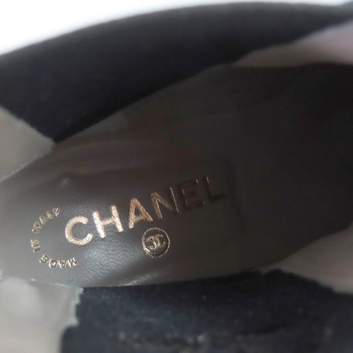 極美品★CHANEL シャネル ヴィンテージ 2001年製 ココマーク刺繍 スクエアトゥ ハラコ サイドゴアブーツ ブラック 37 箱付き イタリア製