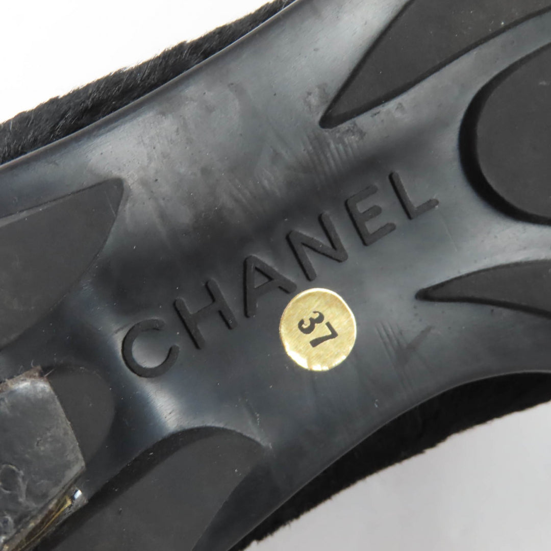 極美品★CHANEL シャネル ヴィンテージ 2001年製 ココマーク刺繍 スクエアトゥ ハラコ サイドゴアブーツ ブラック 37 箱付き イタリア製