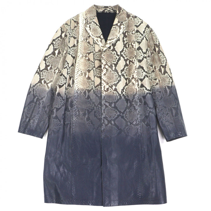 極美品▼FENDI フェンディ FPG335 アミメニシキヘビ パイソン 羊革 グラデーション WZIP レザーコート ベージュ グレー 46 正規品 メンズ