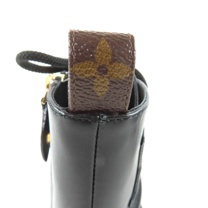 美品★LOUIS VUITTON ルイヴィトン シチズンライン LVワッペン付 モノグラム レースアップ レザー ブーツ ブラック 36 MA 1203 保存袋付