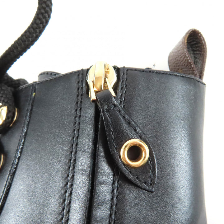 美品★LOUIS VUITTON ルイヴィトン シチズンライン LVワッペン付 モノグラム レースアップ レザー ブーツ ブラック 36 MA 1203 保存袋付
