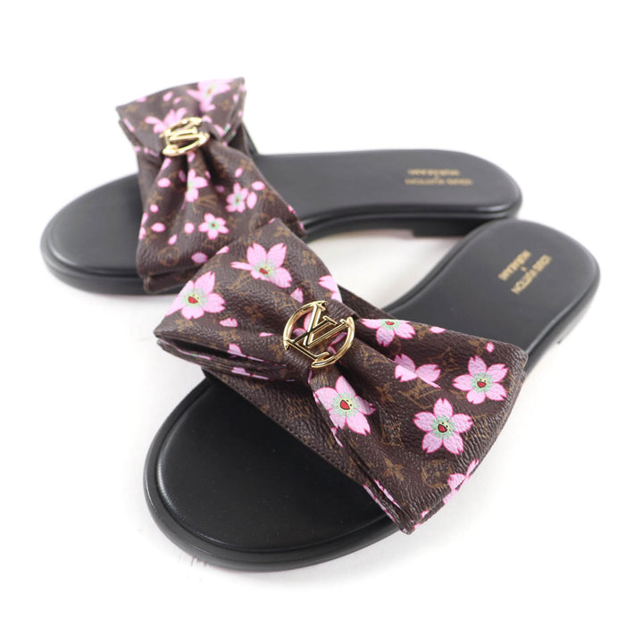 未使用品★LOUIS VUITTON ルイヴィトン 25SS 1AGVXU LV TM モノグラムチェリーブロッサム リリー ミュール レザー サンダル 38 保存袋付