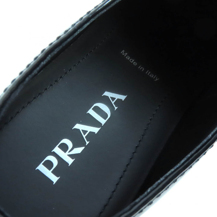 美品△PRADA プラダ 2DG147 トライアングルロゴ 三角プレート ブラッシュドレザー ローファー 厚底 ブラック 6.5 イタリア製 メンズ
