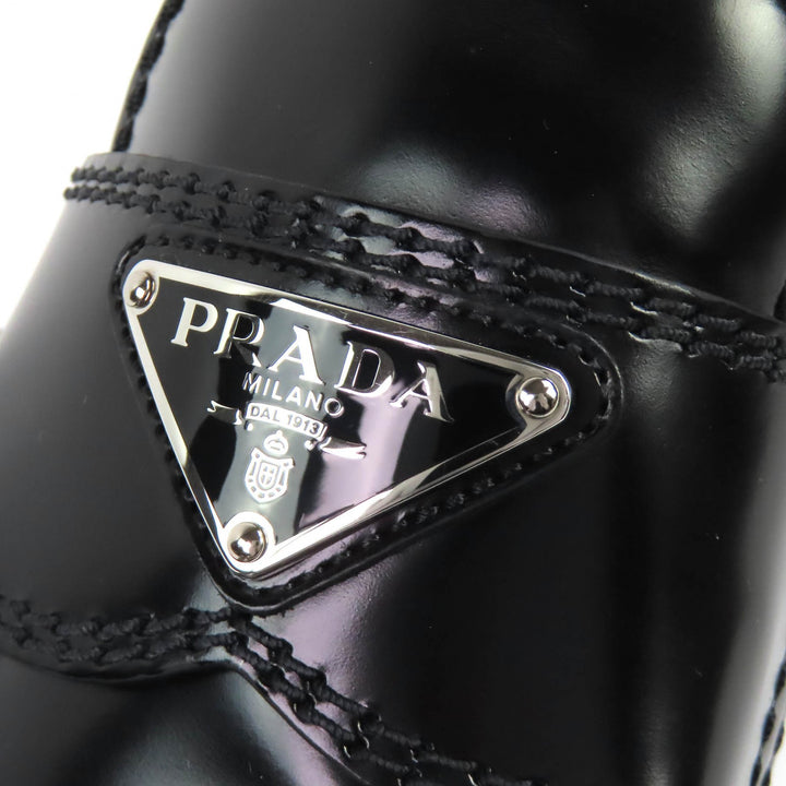 美品△PRADA プラダ 2DG147 トライアングルロゴ 三角プレート ブラッシュドレザー ローファー 厚底 ブラック 6.5 イタリア製 メンズ