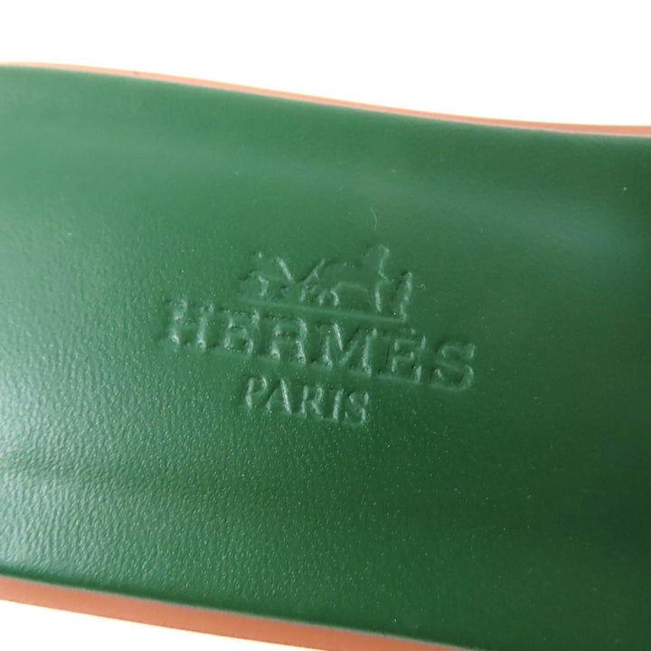 未使用品★HERMES エルメス オラン フリンジ キャンバス使い レザー サンダル グリーン 35 箱・保存袋付き イタリア製 レディース