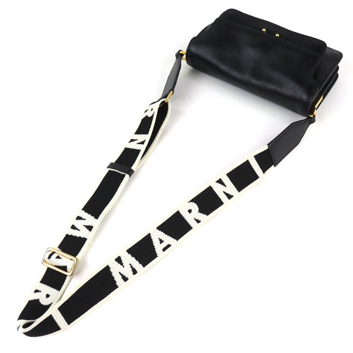 極美品△MARNI マルニ SBMP0124Q6 TRUNK SOFT EW レザー ロゴ ショルダーバッグ ブラック ゴールド金具 保存袋付 イタリア製 レディース