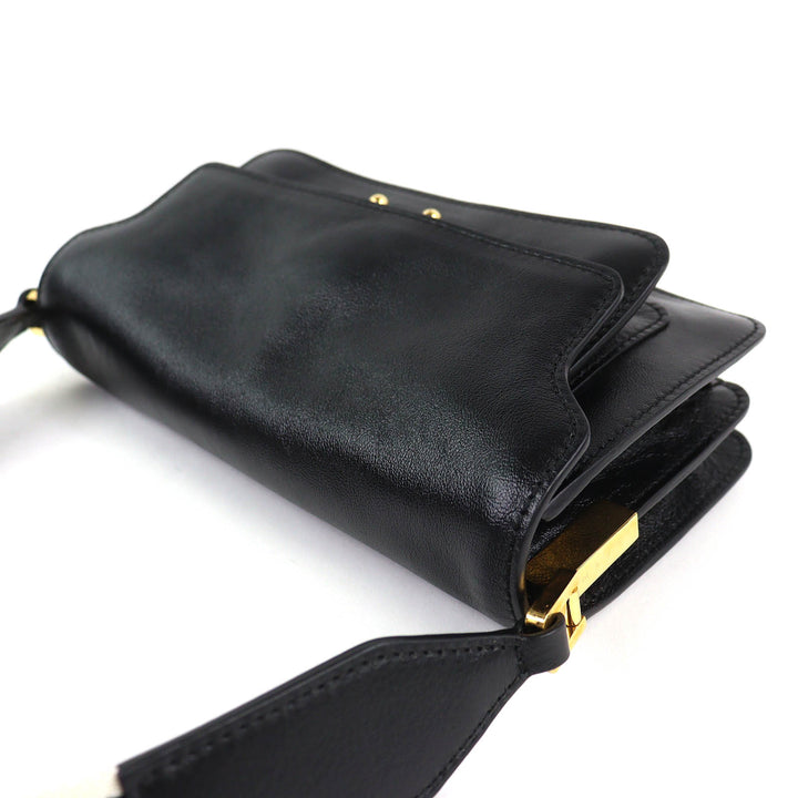 極美品△MARNI マルニ SBMP0124Q6 TRUNK SOFT EW レザー ロゴ ショルダーバッグ ブラック ゴールド金具 保存袋付 イタリア製 レディース