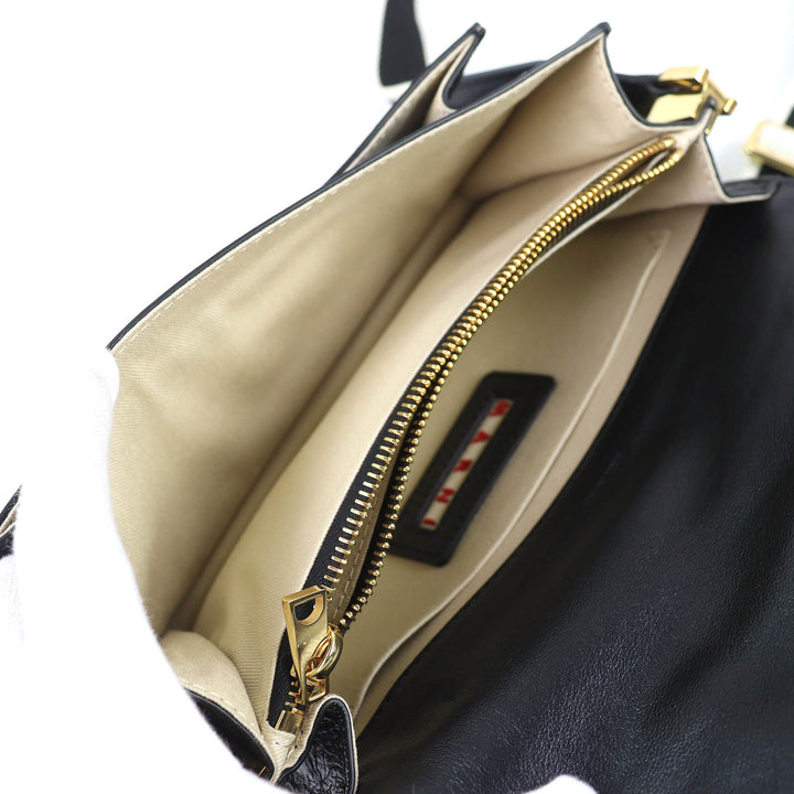 極美品△MARNI マルニ SBMP0124Q6 TRUNK SOFT EW レザー ロゴ ショルダーバッグ ブラック ゴールド金具 保存袋付 イタリア製 レディース