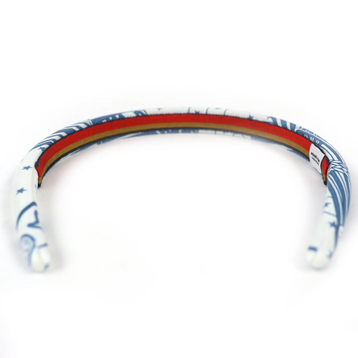 極美品△HERMES エルメス ジナ ジグザグ シルク スター ヘアバンド ヘアアクセサリー カチューシャ ブルー ホワイト 箱付き フランス製