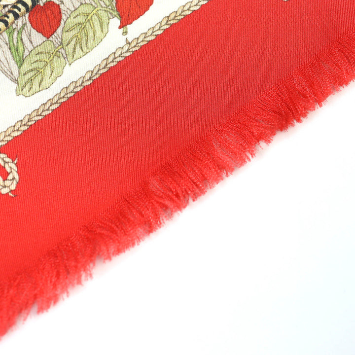 未使用品△GUCCI グッチ 692033 シルク 100周年記念 インターロッキングG ロゴ 花柄 ミニフリンジ スカーフ アイボリー レッド系 正規品