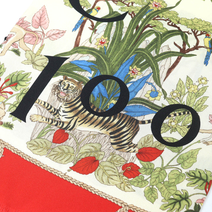 未使用品△GUCCI グッチ 692033 シルク 100周年記念 インターロッキングG ロゴ 花柄 ミニフリンジ スカーフ アイボリー レッド系 正規品