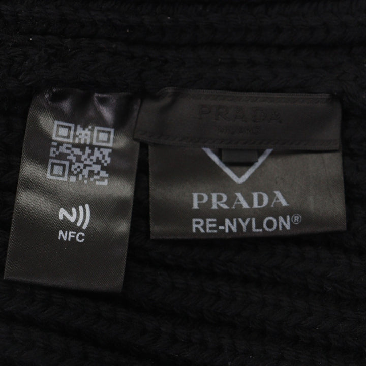美品▼PRADA プラダ UMD446 トライアングルロゴ 三角プレート RE-NYLON 帽子 ビーニー ニットキャップ ブラック シルバー金具 L 正規品