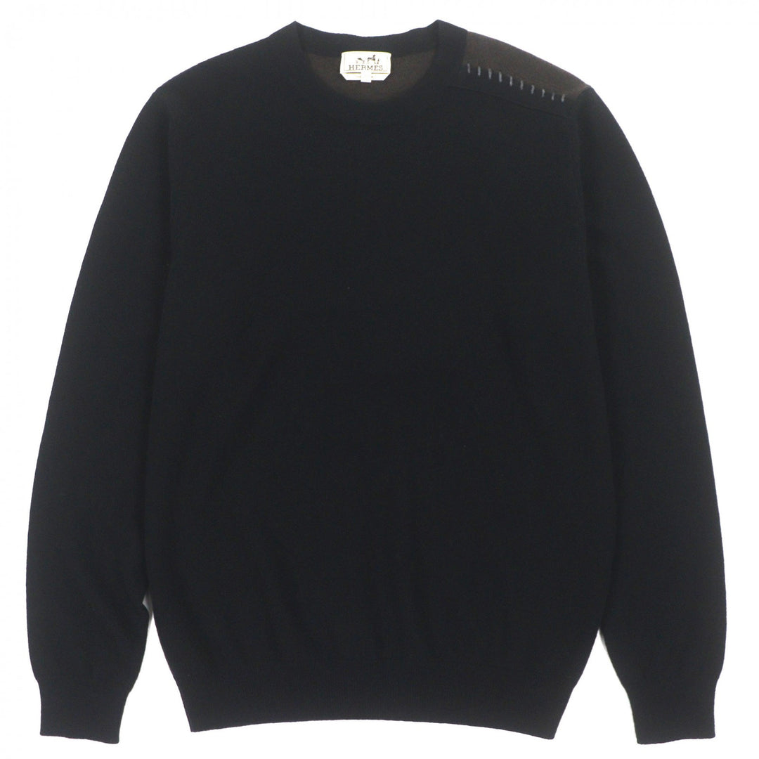 未使用品▼HERMES エルメス 22AW カシミヤ100% クルーネック バイカラー プルオーバー ニット セーター ブラック ブラウン XL 正規品