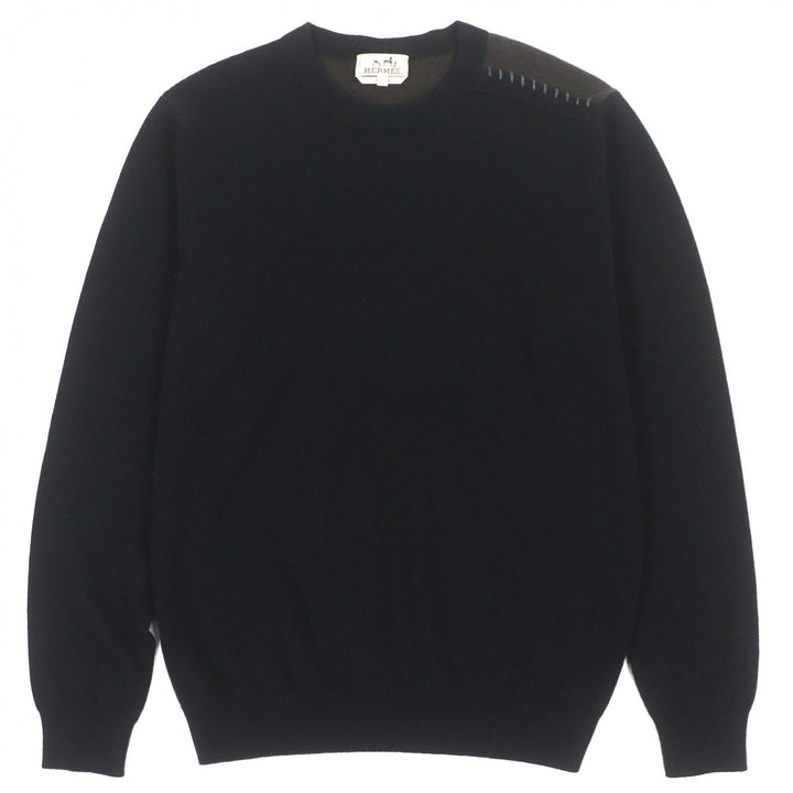 未使用品▼HERMES エルメス 22AW カシミヤ100% クルーネック バイカラー プルオーバー ニット セーター ブラック ブラウン XL 正規品
