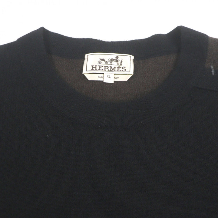 未使用品▼HERMES エルメス 22AW カシミヤ100% クルーネック バイカラー プルオーバー ニット セーター ブラック ブラウン XL 正規品