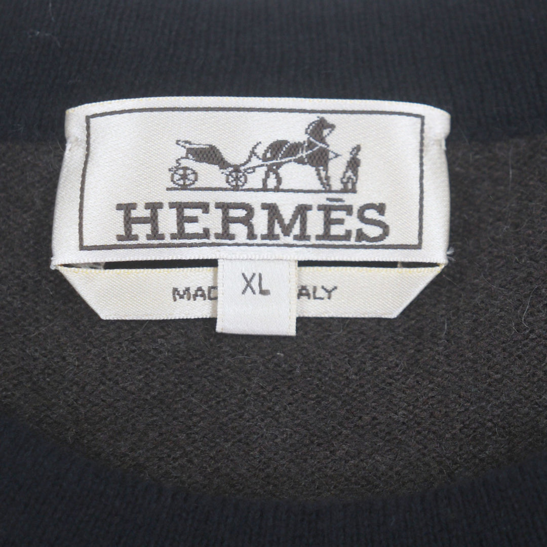未使用品▼HERMES エルメス 22AW カシミヤ100% クルーネック バイカラー プルオーバー ニット セーター ブラック ブラウン XL 正規品