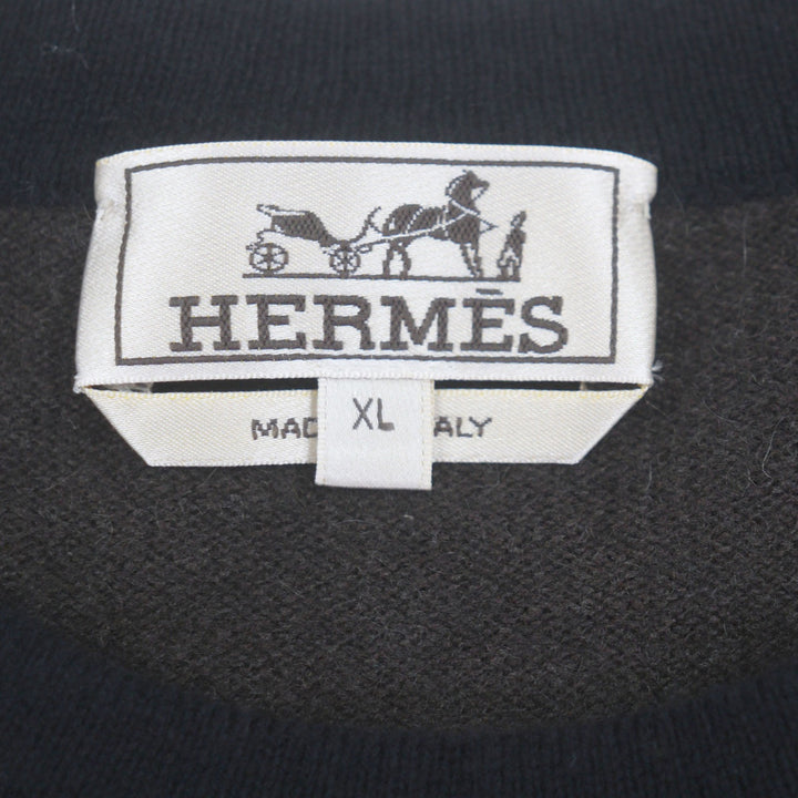 未使用品▼HERMES エルメス 22AW カシミヤ100% クルーネック バイカラー プルオーバー ニット セーター ブラック ブラウン XL 正規品