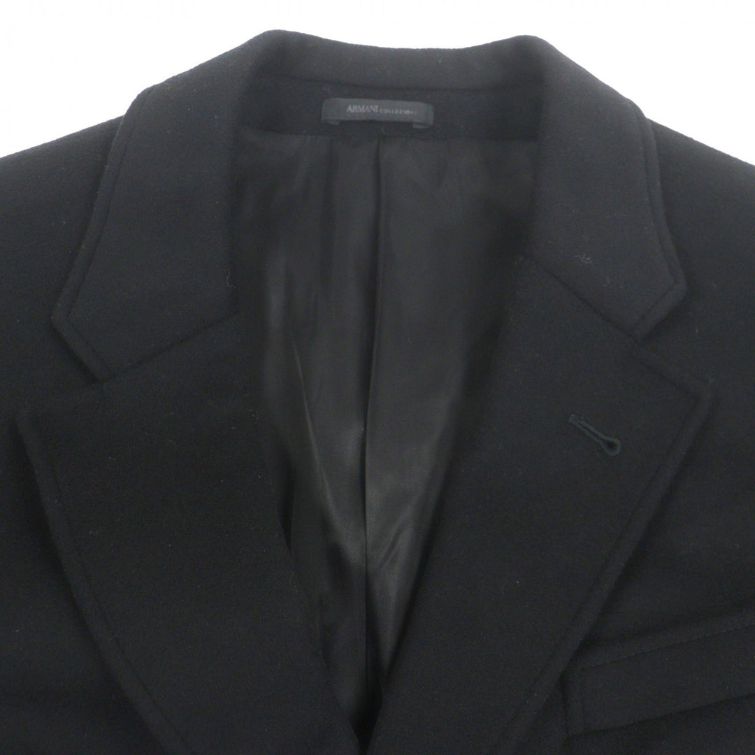 美品▼ARMANI COLLEZIONI アルマーニコレッツォーニ T LINE ウール カシミヤ 撥水加工 シングル チェスターコート ブラック 52 正規品