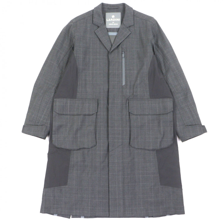 極美品▼LARDINI ラルディーニ BY YOSUKE AIZAWA ウール100% チェック柄 ロゴ入ボタン 比翼仕立て コート グレー M 伊製 正規品 メンズ