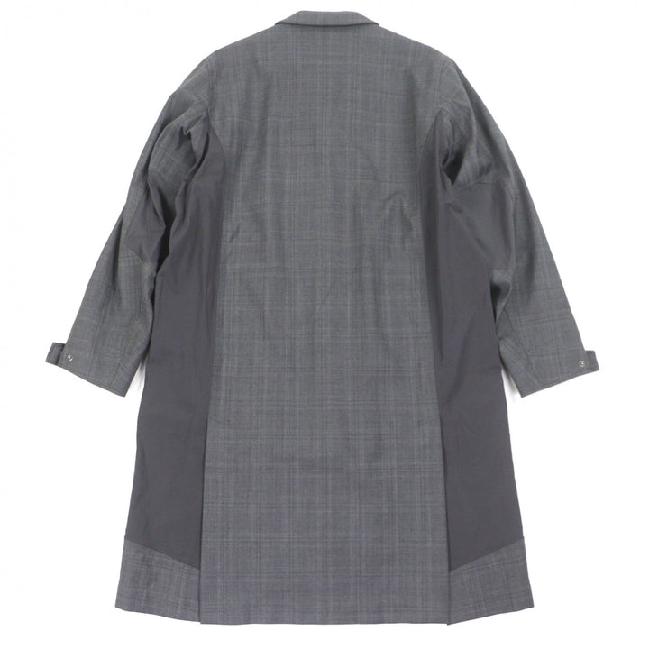 極美品▼LARDINI ラルディーニ BY YOSUKE AIZAWA ウール100% チェック柄 ロゴ入ボタン 比翼仕立て コート グレー M 伊製 正規品 メンズ