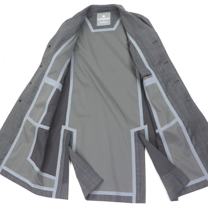 極美品▼LARDINI ラルディーニ BY YOSUKE AIZAWA ウール100% チェック柄 ロゴ入ボタン 比翼仕立て コート グレー M 伊製 正規品 メンズ