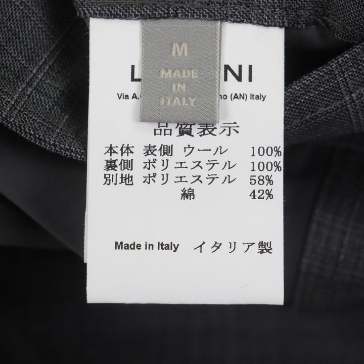 極美品▼LARDINI ラルディーニ BY YOSUKE AIZAWA ウール100% チェック柄 ロゴ入ボタン 比翼仕立て コート グレー M 伊製 正規品 メンズ
