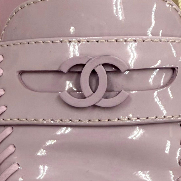 美品★CHANEL シャネル G45409 ココマーク スクエアトゥ パテントレザー ローファー パープル 38 イタリア製 レディース