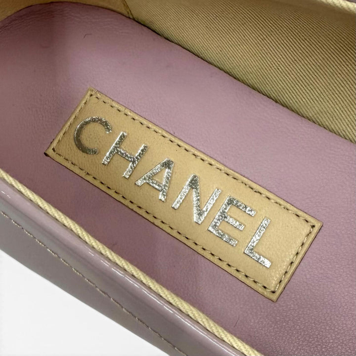 美品★CHANEL シャネル G45409 ココマーク スクエアトゥ パテントレザー ローファー パープル 38 イタリア製 レディース