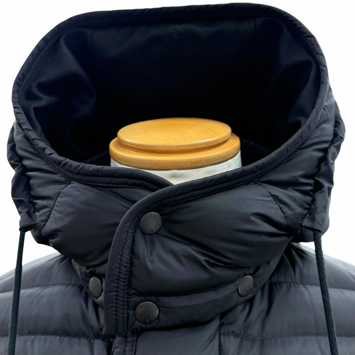 良品▼MONCLER モンクレール RYAN ライアン レザーワッペン付き ロゴ入りボタン フーデッド WZIPUP ダウンジャケット ブラック 0 正規品