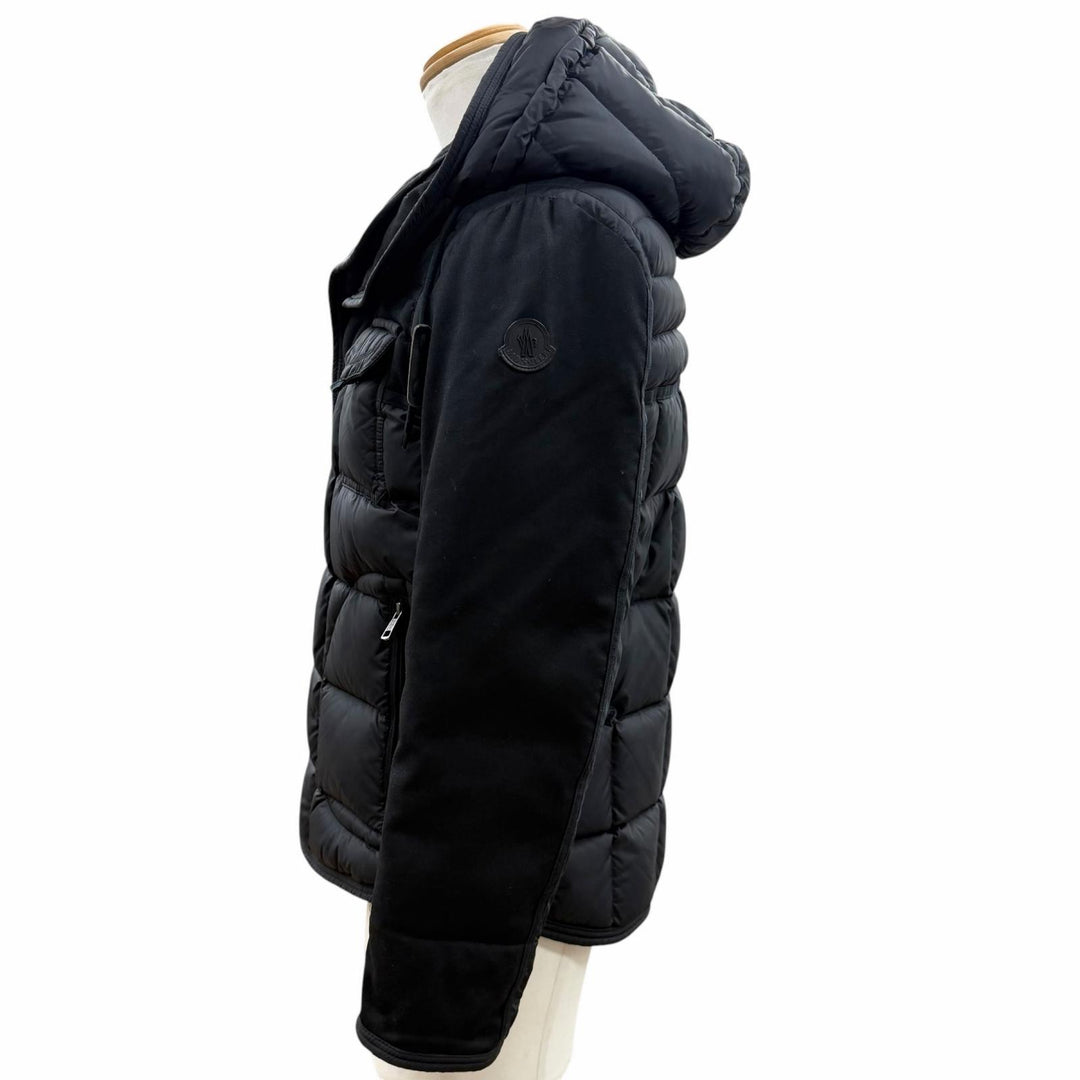良品▼MONCLER モンクレール RYAN ライアン レザーワッペン付き ロゴ入りボタン フーデッド WZIPUP ダウンジャケット ブラック 0 正規品