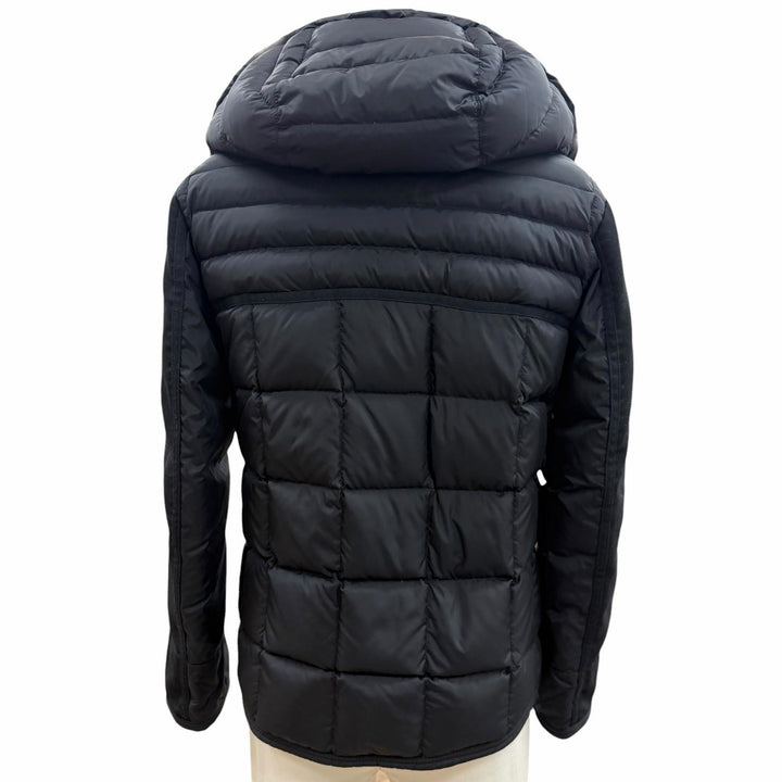 良品▼MONCLER モンクレール RYAN ライアン レザーワッペン付き ロゴ入りボタン フーデッド WZIPUP ダウンジャケット ブラック 0 正規品