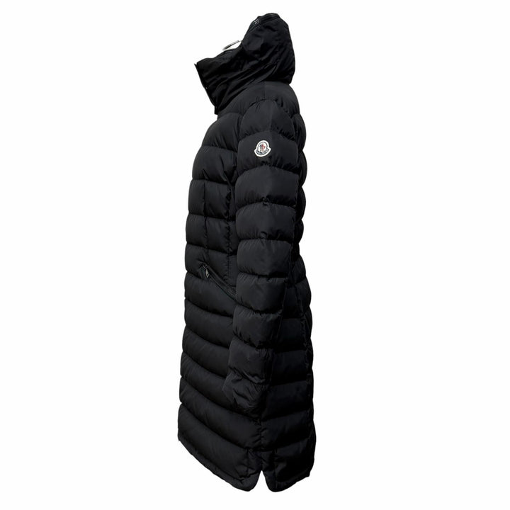 良品★MONCLER モンクレール FLAMMETTE ロゴワッペン付 ZIP UP ダウンコート ダウンジャケット ブラック 3 正規品 レディース