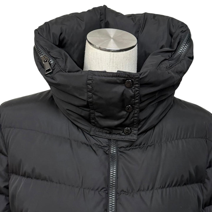 良品★MONCLER モンクレール FLAMMETTE ロゴワッペン付 ZIP UP ダウンコート ダウンジャケット ブラック 3 正規品 レディース