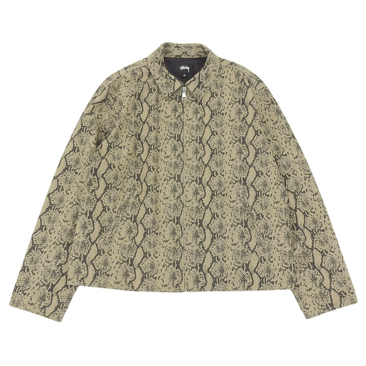 極美品▲STUSSY ステューシー 25SS 115843 Gabardine Garage Jacket Snake コットン100％ ロゴ刺繍 ZIPジャケット ベージュ XL 正規品