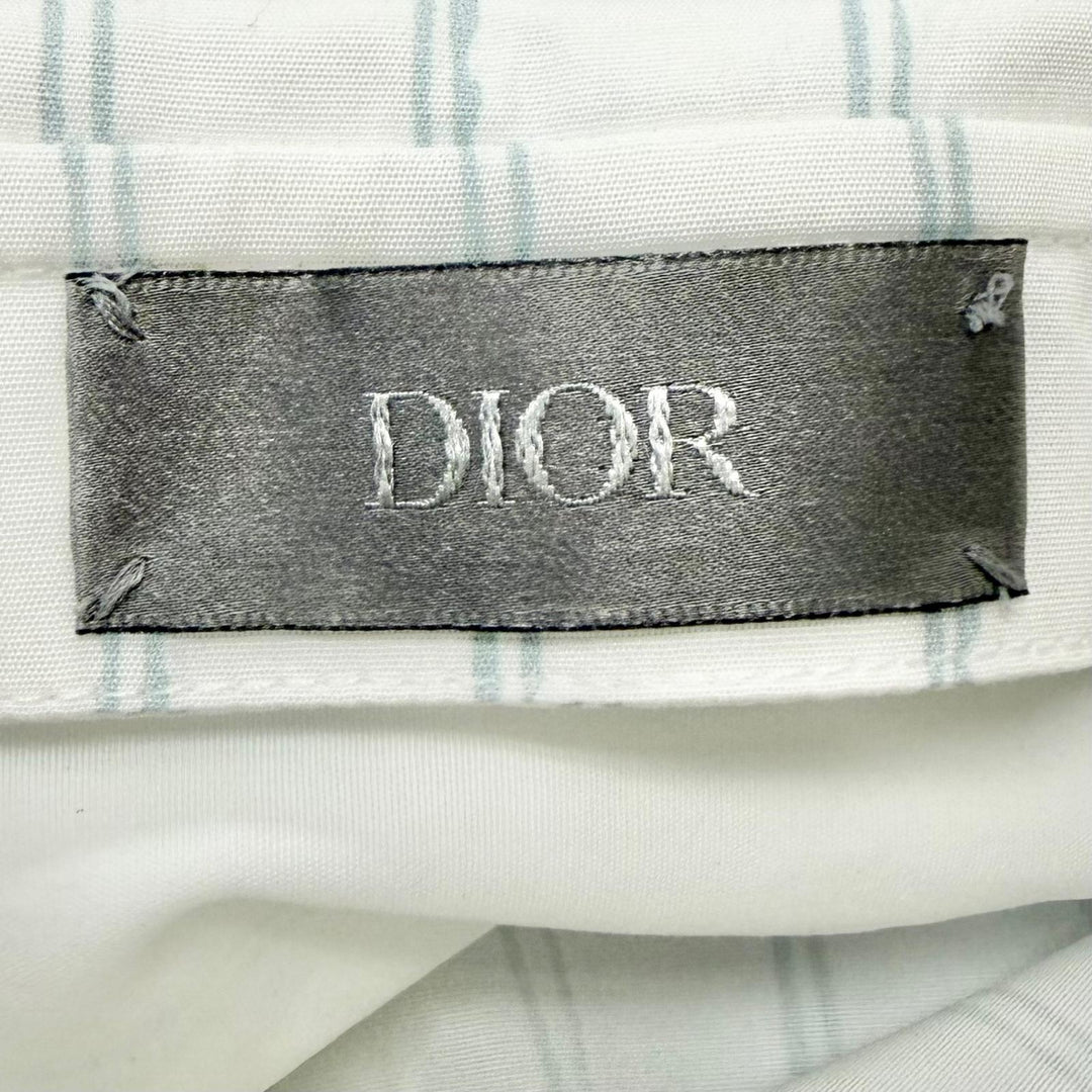 極美品□DIOR ディオール オム 25SS 583C559B3013 ヒルトン・ネル ストライプ柄 ロゴ刺繍 襟2WAY 長袖シャツ 白 39 イタリア製 正規品
