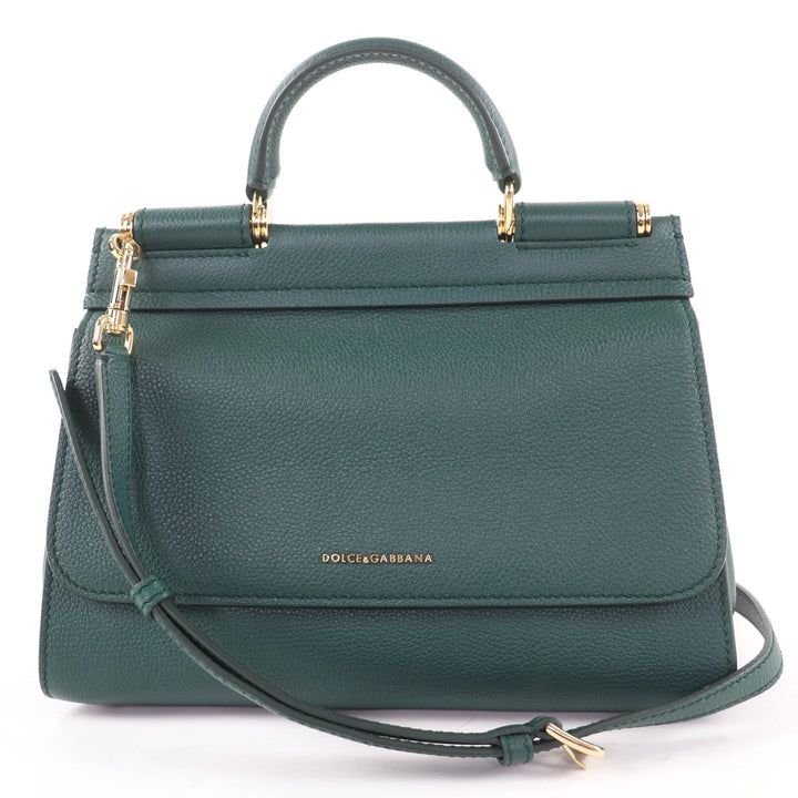 未使用品☆DOLCE&amp;GABBANA ドルチェ＆ガッバーナ シシリーソフト スモール レザー 2WAY ショルダー ハンドバッグ グリーン 伊製