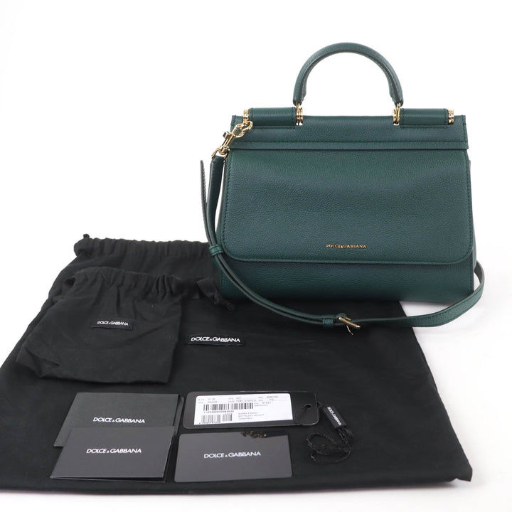 未使用品☆DOLCE&amp;GABBANA ドルチェ＆ガッバーナ シシリーソフト スモール レザー 2WAY ショルダー ハンドバッグ グリーン 伊製
