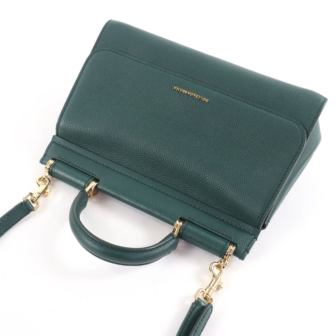 未使用品☆DOLCE&amp;GABBANA ドルチェ＆ガッバーナ シシリーソフト スモール レザー 2WAY ショルダー ハンドバッグ グリーン 伊製