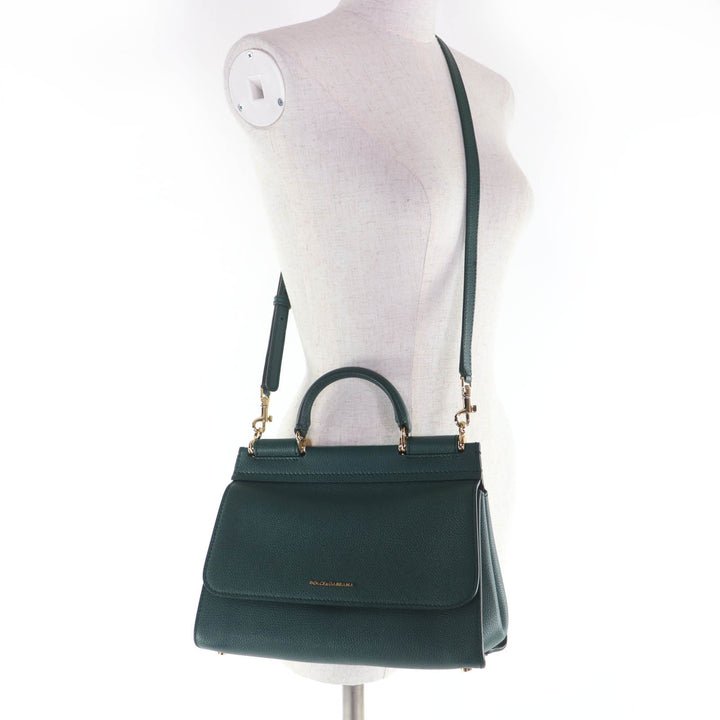 未使用品☆DOLCE&amp;GABBANA ドルチェ＆ガッバーナ シシリーソフト スモール レザー 2WAY ショルダー ハンドバッグ グリーン 伊製