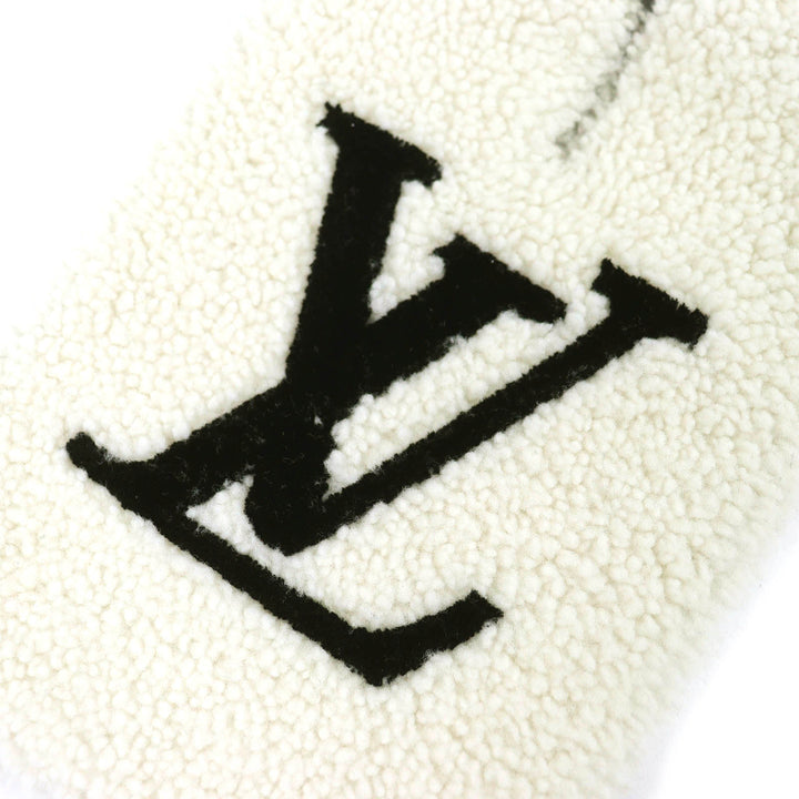 美品△LOUIS VUITTON ルイヴィトン 2021年製 M77054 エシャルプ シャーリング LVロゴ シアリングムートン マフラー アイボリー 正規品