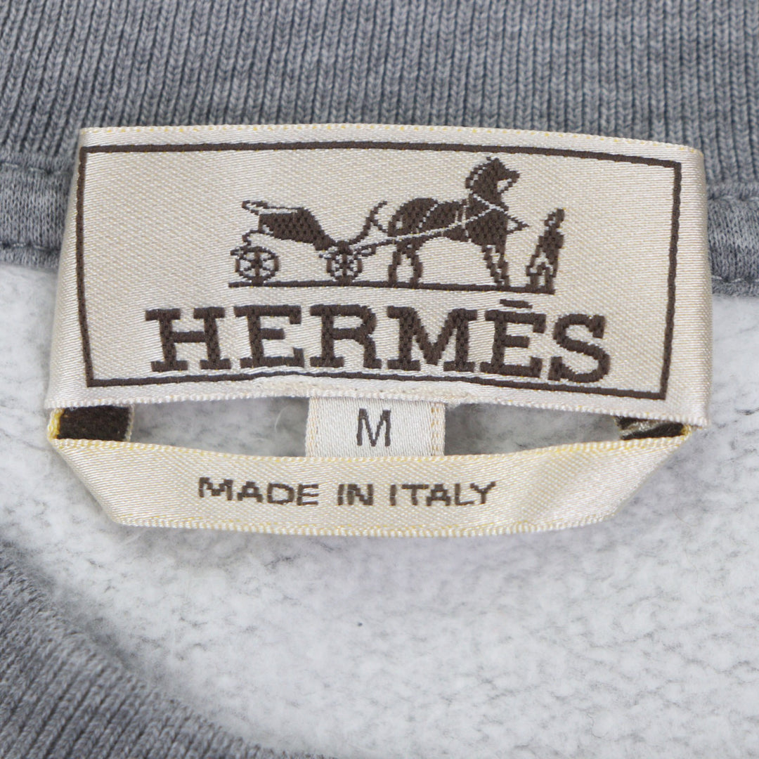 美品▼HERMES エルメス 21AW ランH コットン100% クルーネック 裏起毛 トレーナー プルオーバー スウェット グレー M 伊製 正規品 メンズ