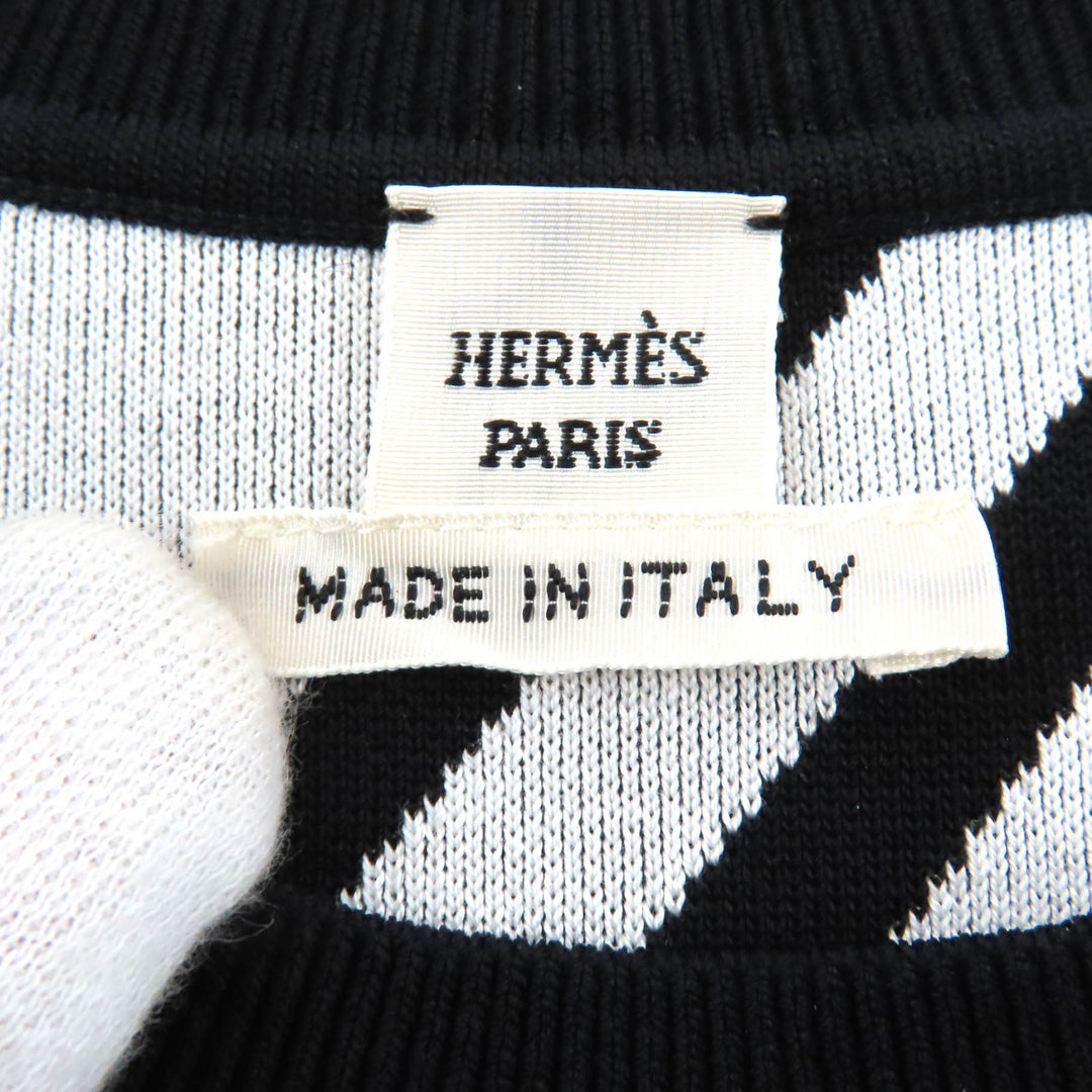 極美品★HERMES エルメス 21SS 総柄 クロスライン ノースリーブ ワンピース ブラック ホワイト 34 イタリア製 正規品 レディース