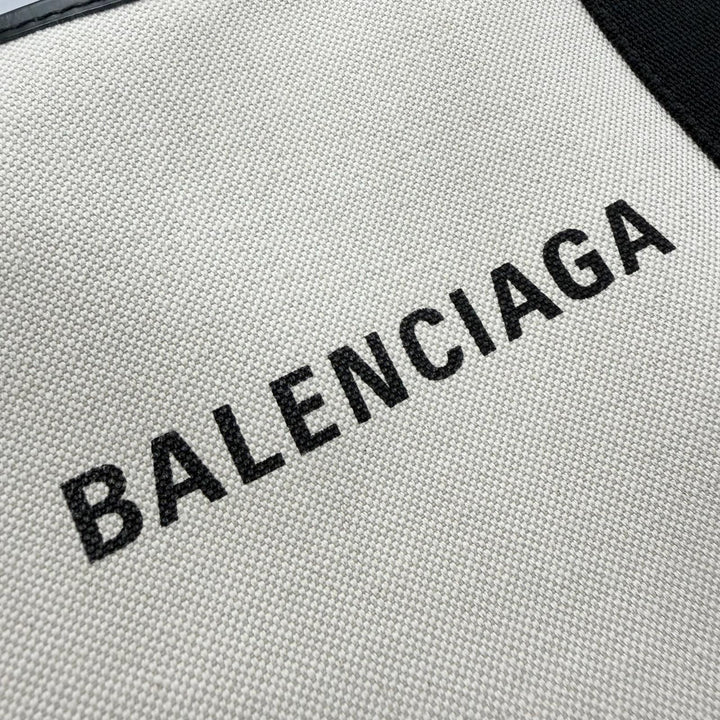 美品▼BALENCIAGA バレンシアガ 390346 Navy カバ XS キャンバス レザー ショルダーバッグ ナチュラル ブラック レディース 保存袋付き