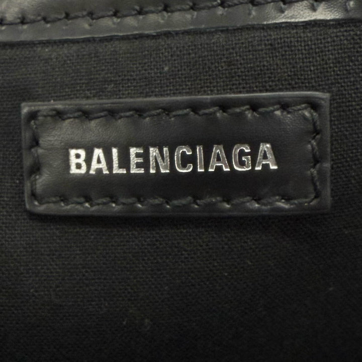 美品▼BALENCIAGA バレンシアガ 390346 Navy カバ XS キャンバス レザー ショルダーバッグ ナチュラル ブラック レディース 保存袋付き
