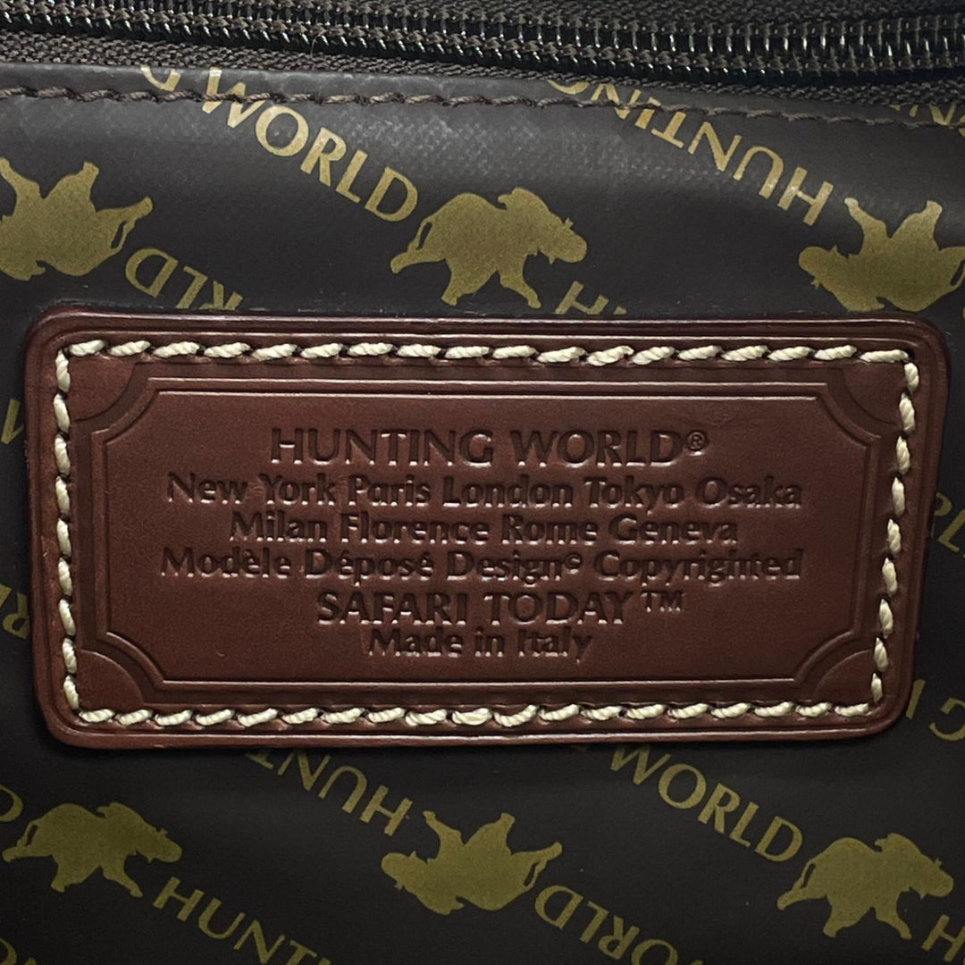 極美品▲HUNTING WORLD ハンティングワールド サファリ トゥデイ キャンバス レザー トートバッグ カーキー ブラウン イタリア製 メンズ