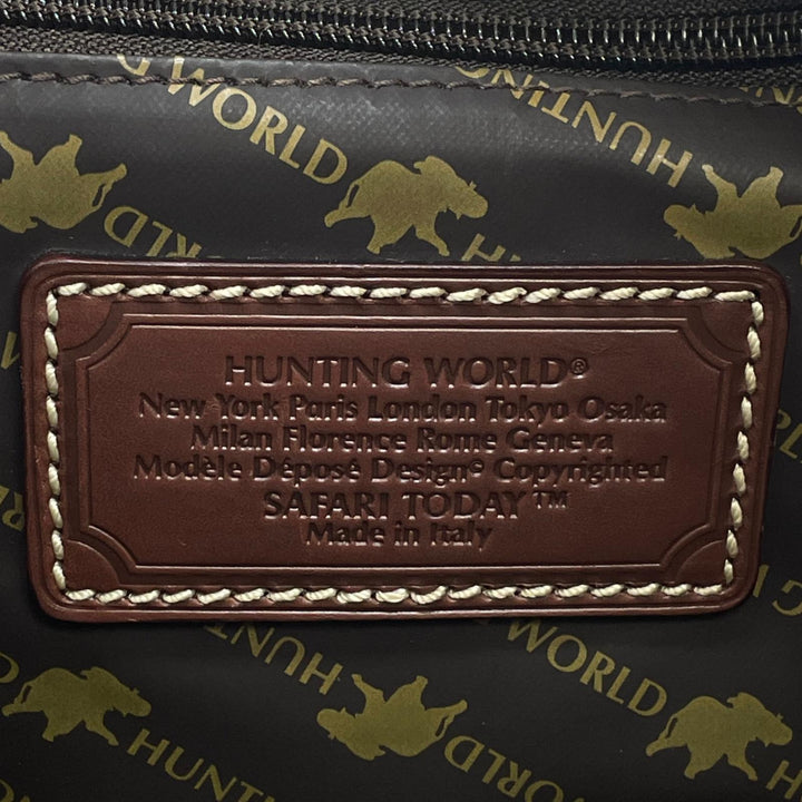 極美品▲HUNTING WORLD ハンティングワールド サファリ トゥデイ キャンバス レザー トートバッグ カーキー ブラウン イタリア製 メンズ