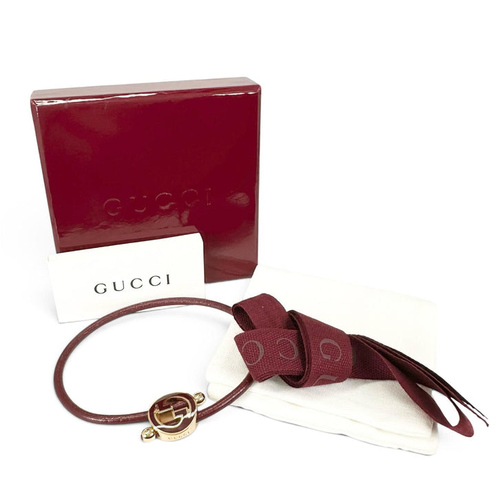 未使用品▲GUCCI グッチ 837355 ラッカーフィニッシュ ラウンド インターロッキングG ブレスレット ワインレッド 伊製 箱・保存袋付き