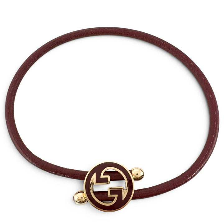 未使用品▲GUCCI グッチ 837355 ラッカーフィニッシュ ラウンド インターロッキングG ブレスレット ワインレッド 伊製 箱・保存袋付き