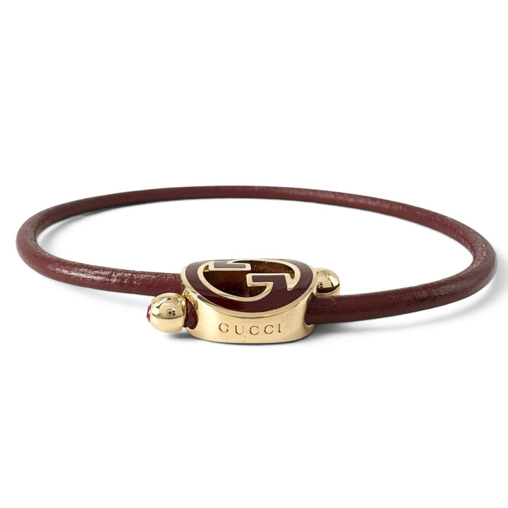 未使用品▲GUCCI グッチ 837355 ラッカーフィニッシュ ラウンド インターロッキングG ブレスレット ワインレッド 伊製 箱・保存袋付き