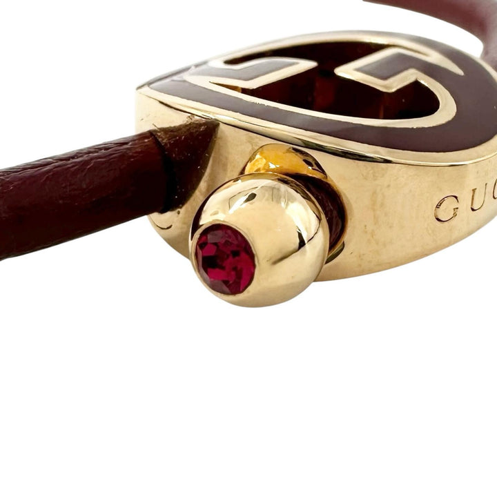 未使用品▲GUCCI グッチ 837355 ラッカーフィニッシュ ラウンド インターロッキングG ブレスレット ワインレッド 伊製 箱・保存袋付き